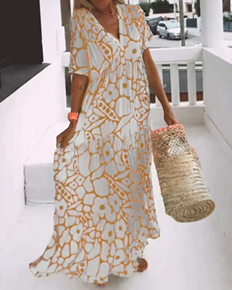 Daisy | Floral V Neck Flutter Sleeve Boho Maxi Summer Dress
