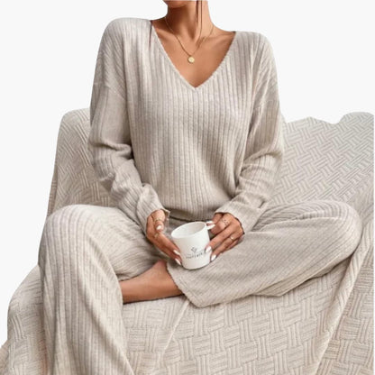 Selene | Women's Ribbed Knit V-Neck Lounge Set