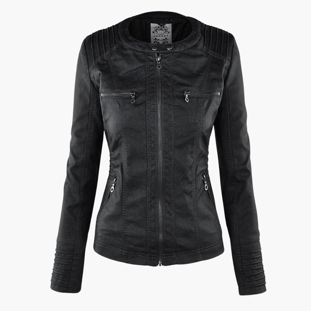 Harlow | Women's Hooded Faux Leather Zip-Up Moto Jacket