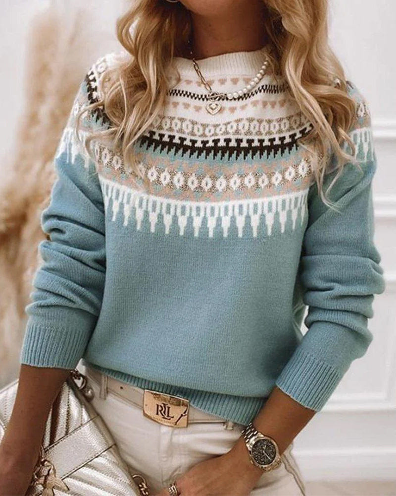 Elara | Women's Fair Isle Nordic Knit Crew Neck Sweater