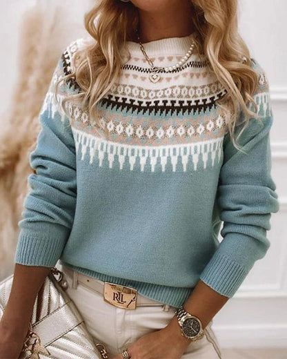Elara | Women's Fair Isle Nordic Knit Crew Neck Sweater