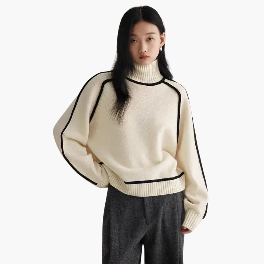 Marlowe | Women's Turtleneck Contrast Trim Relaxed Sweater
