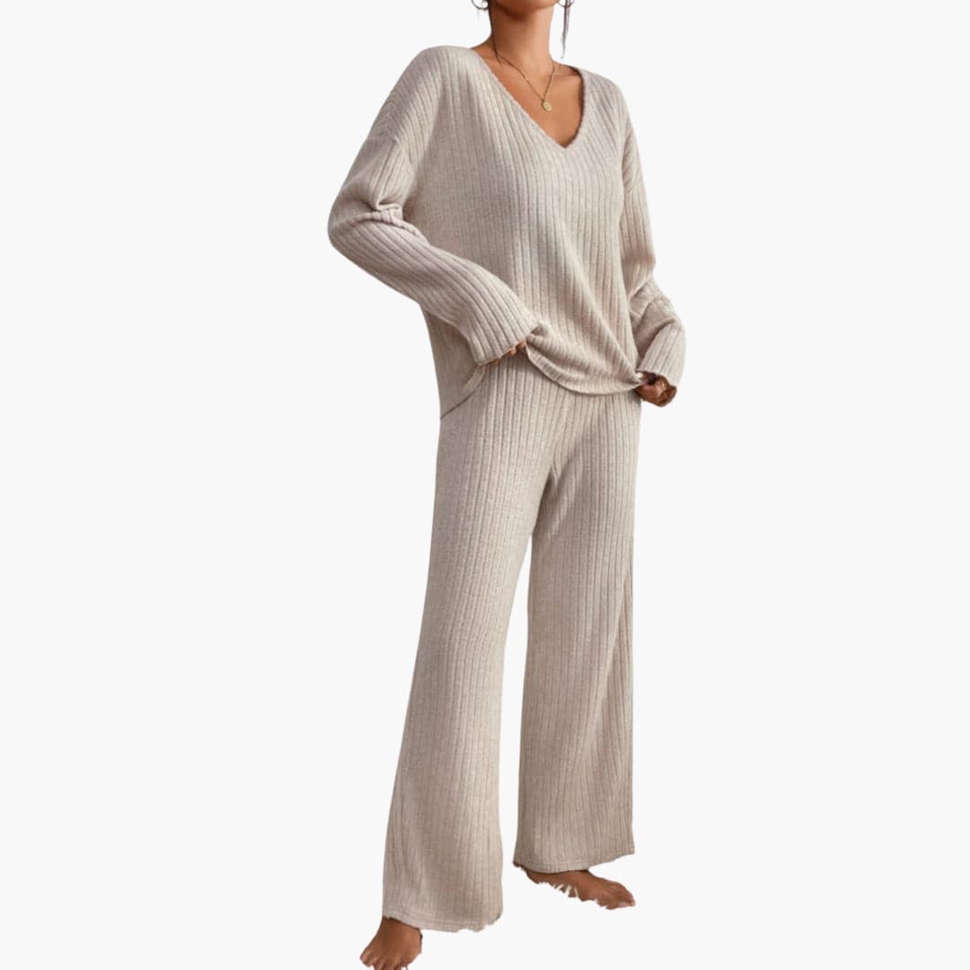 Selene | Women's Ribbed Knit V-Neck Lounge Set