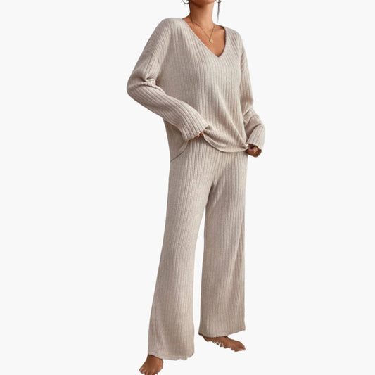 Selene | Women's Ribbed Knit V-Neck Lounge Set