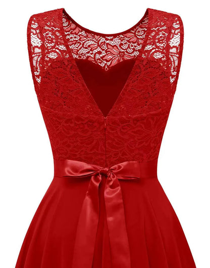 Kaitlyn | Lace Bodice Scoop Neck High Low Chiffon Elegant Wedding Guest Dress