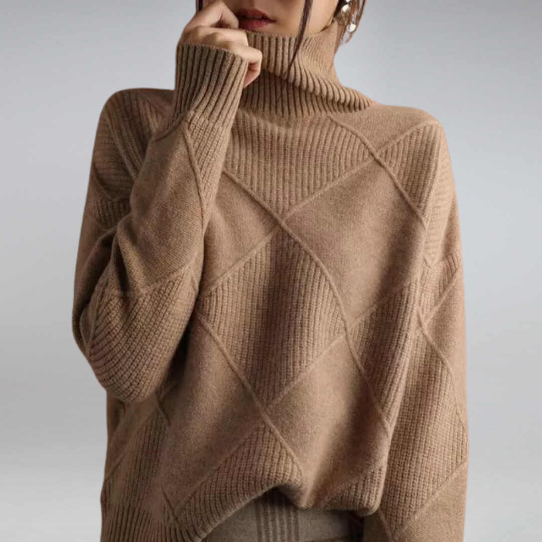 Marlowe | Women's Oversized Turtleneck Textured Knit Sweater