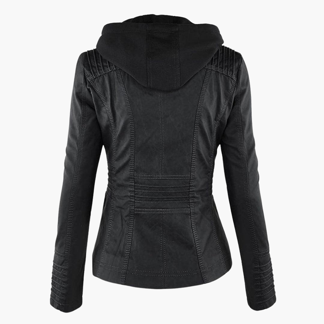Harlow | Women's Hooded Faux Leather Zip-Up Moto Jacket