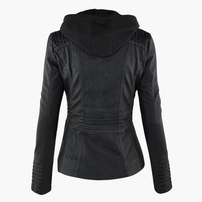 Harlow | Women's Hooded Faux Leather Zip-Up Moto Jacket