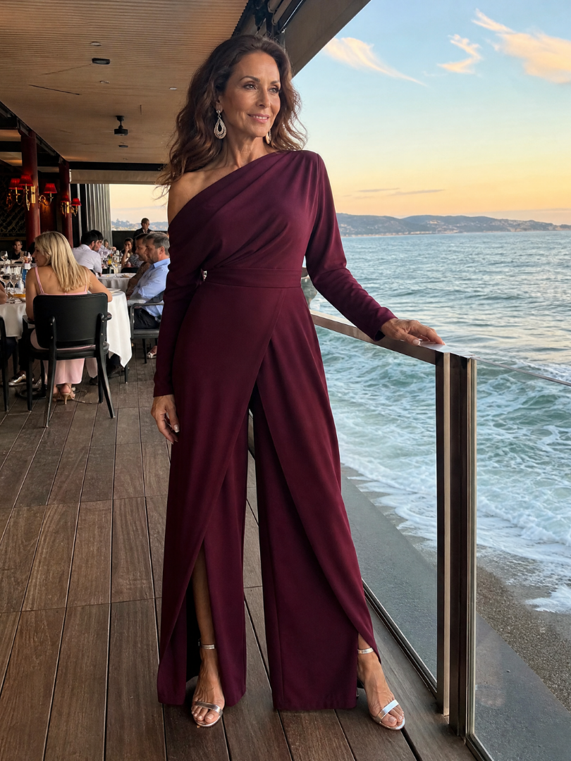 Elena | Women's One Shoulder Wide Leg Formal Jumpsuit