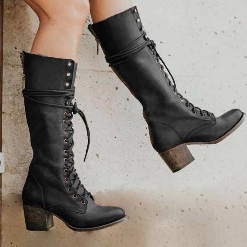 Bella | Women's Lace-Up Knee High Leather Boots