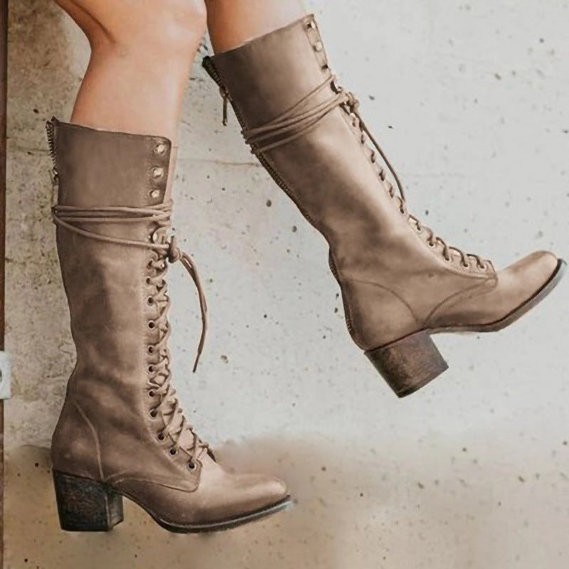 Bella | Women's Lace-Up Knee High Leather Boots
