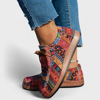 Thessaly | Women's Bohemian Aztec Print Lace-Up Platform Sneaker