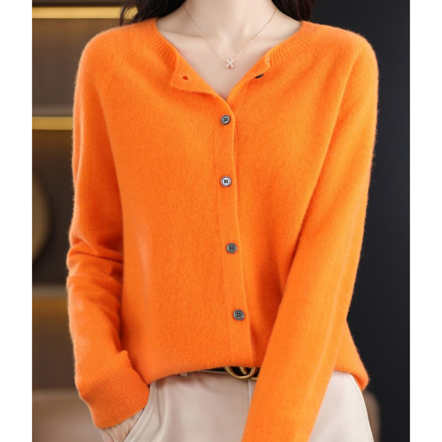 Marnie | Women's Merino Wool Blend O-Neck Button-Front Knit Cardigan