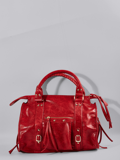 Halden | Women's Structured Bowler Studded Buckle Zip Pocket Handbag