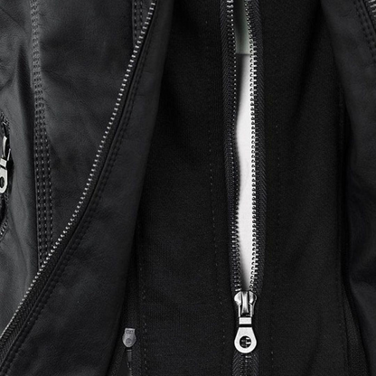 Harlow | Women's Hooded Faux Leather Zip-Up Moto Jacket