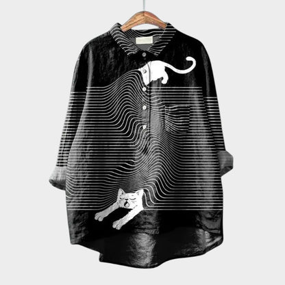 Milla | Dog Print Collared Button Down Long Sleeve Casual Blouse