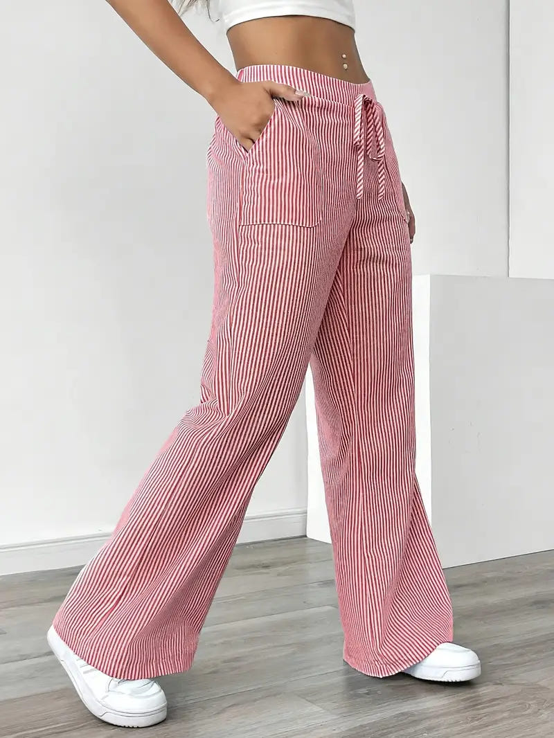Marbella | Women's Wide Leg Striped Drawstring Beach Pants