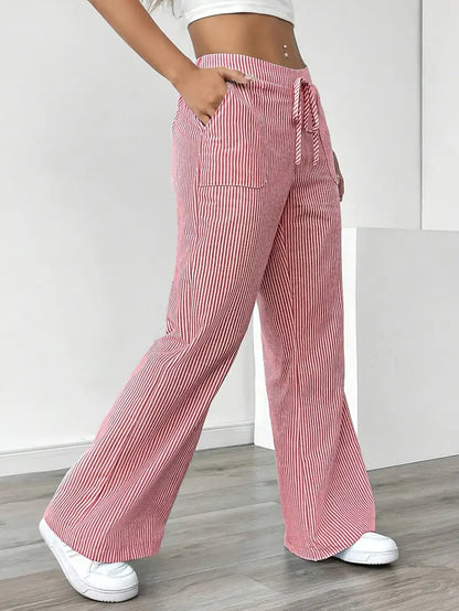 Marbella | Women's Wide Leg Striped Drawstring Beach Pants