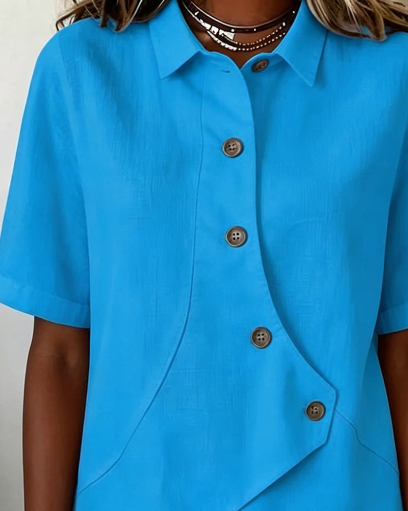 Adeline | Women's Asymmetrical Placket Button Down Linen Blend Shirt