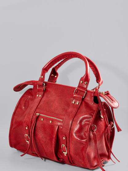 Halden | Women's Structured Bowler Studded Buckle Zip Pocket Handbag