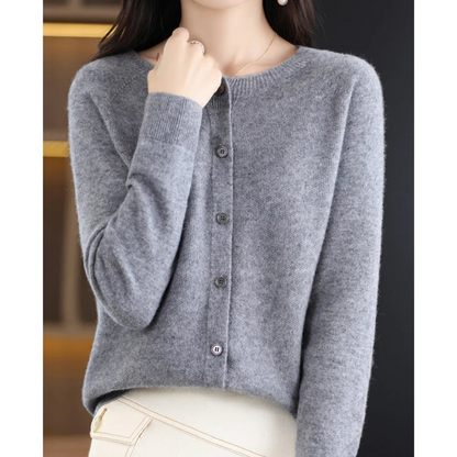 Marnie | Women's Merino Wool Blend O-Neck Button-Front Knit Cardigan