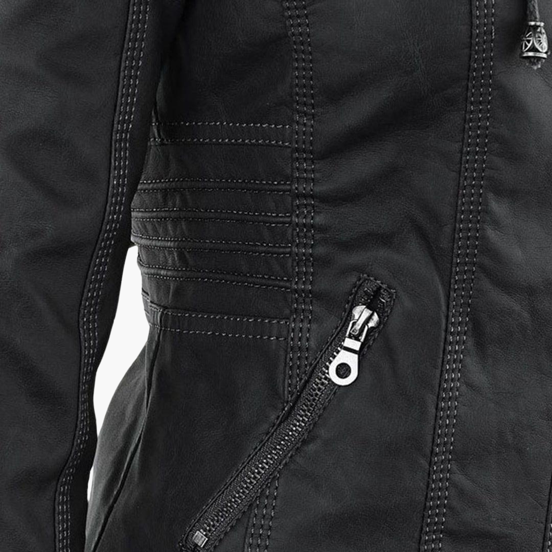 Harlow | Women's Hooded Faux Leather Zip-Up Moto Jacket