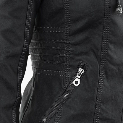 Harlow | Women's Hooded Faux Leather Zip-Up Moto Jacket