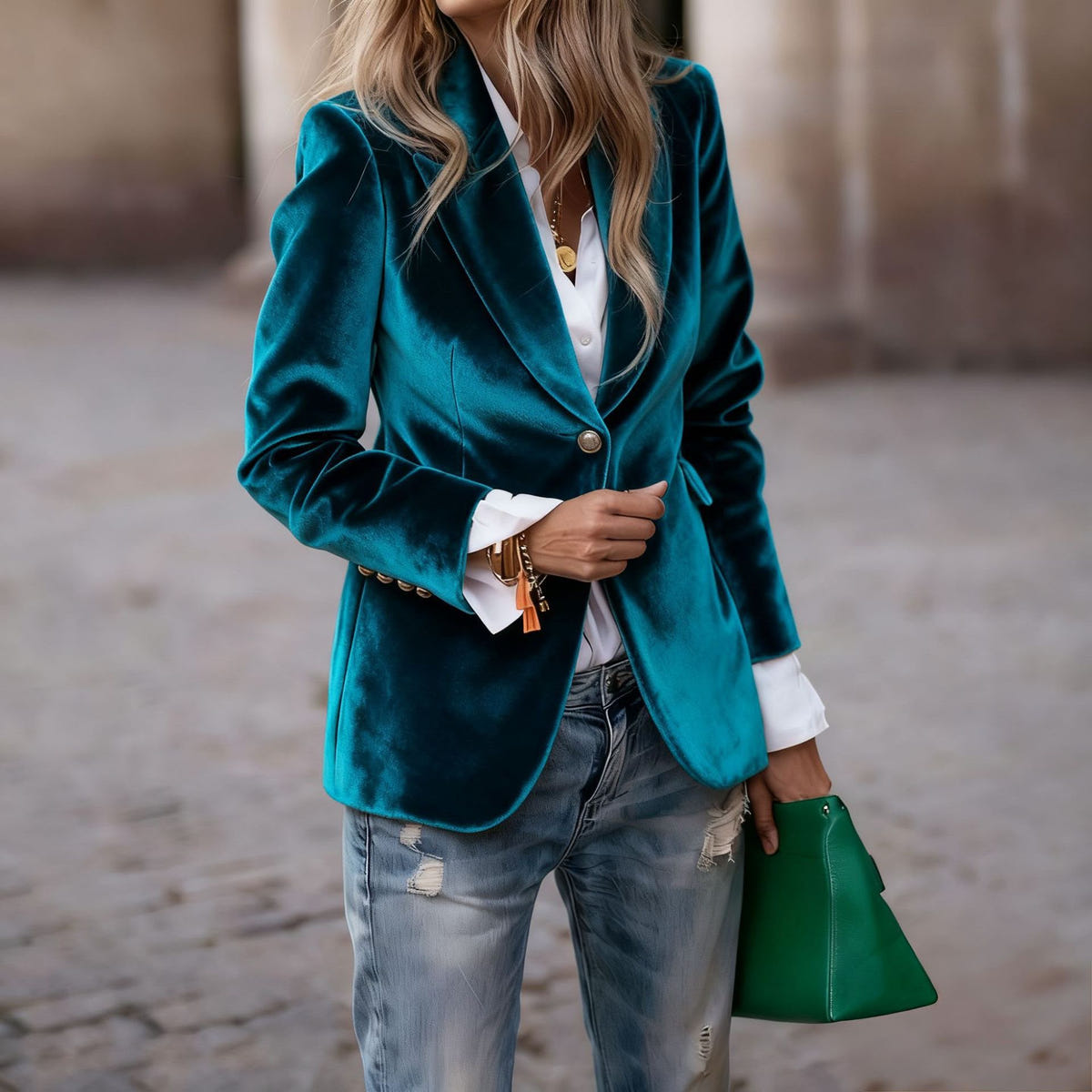 Beatrice | Women's Velvet Notched Lapel Fitted Blazer