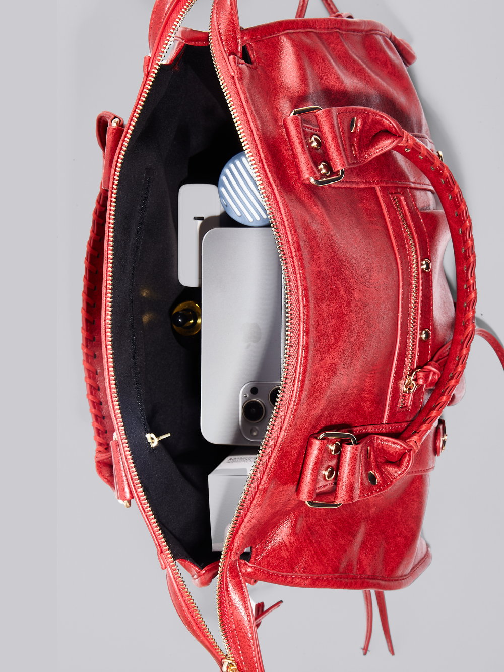 Halden | Women's Structured Bowler Studded Buckle Zip Pocket Handbag