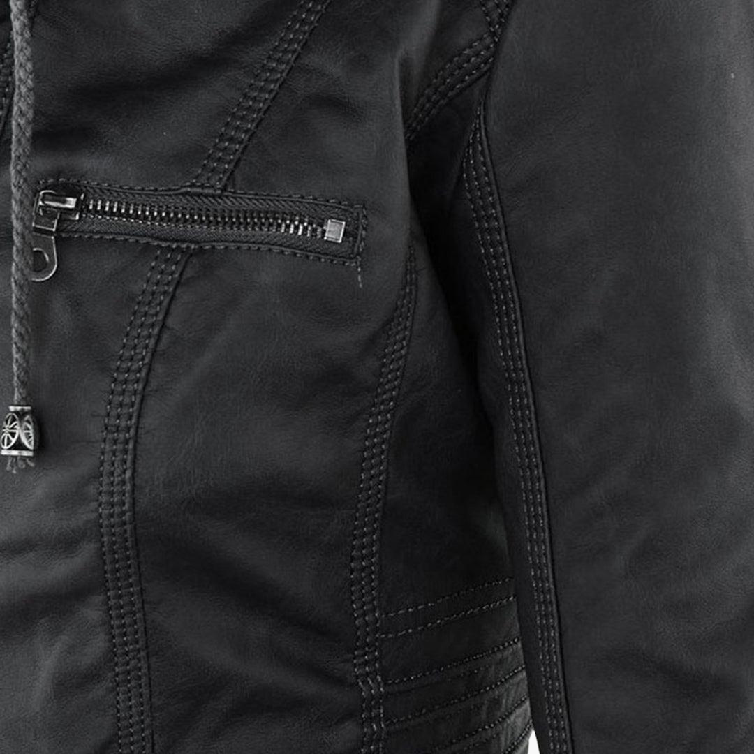 Harlow | Women's Hooded Faux Leather Zip-Up Moto Jacket