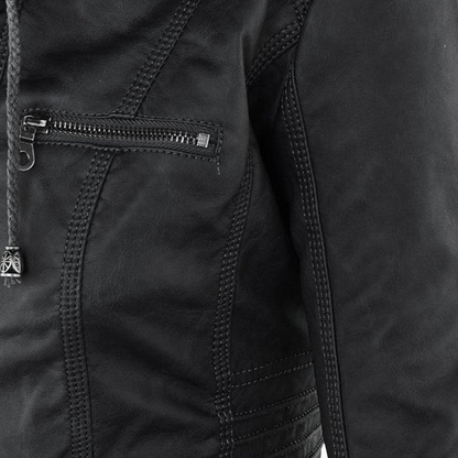 Harlow | Women's Hooded Faux Leather Zip-Up Moto Jacket