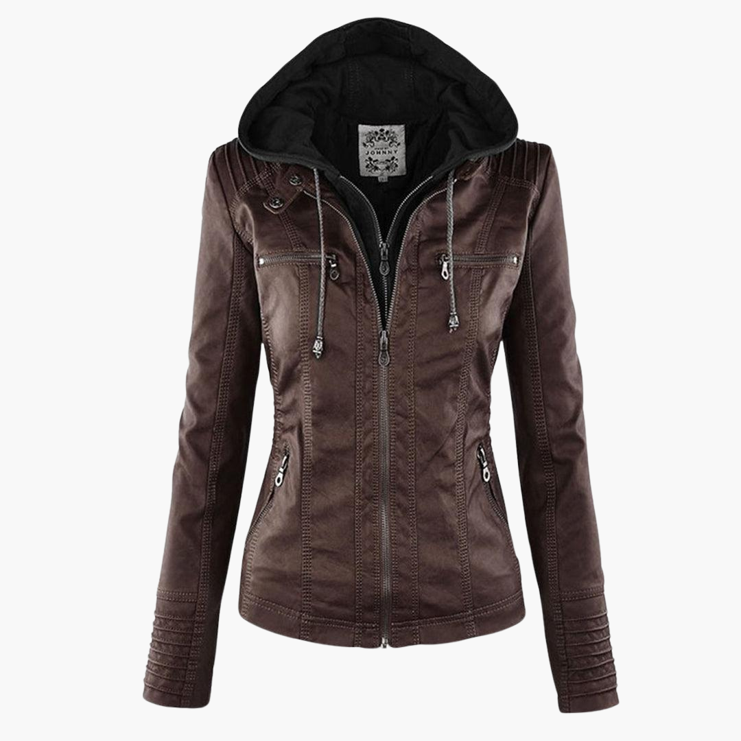 Harlow | Women's Hooded Faux Leather Zip-Up Moto Jacket