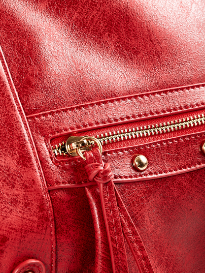 Halden | Women's Structured Bowler Studded Buckle Zip Pocket Handbag