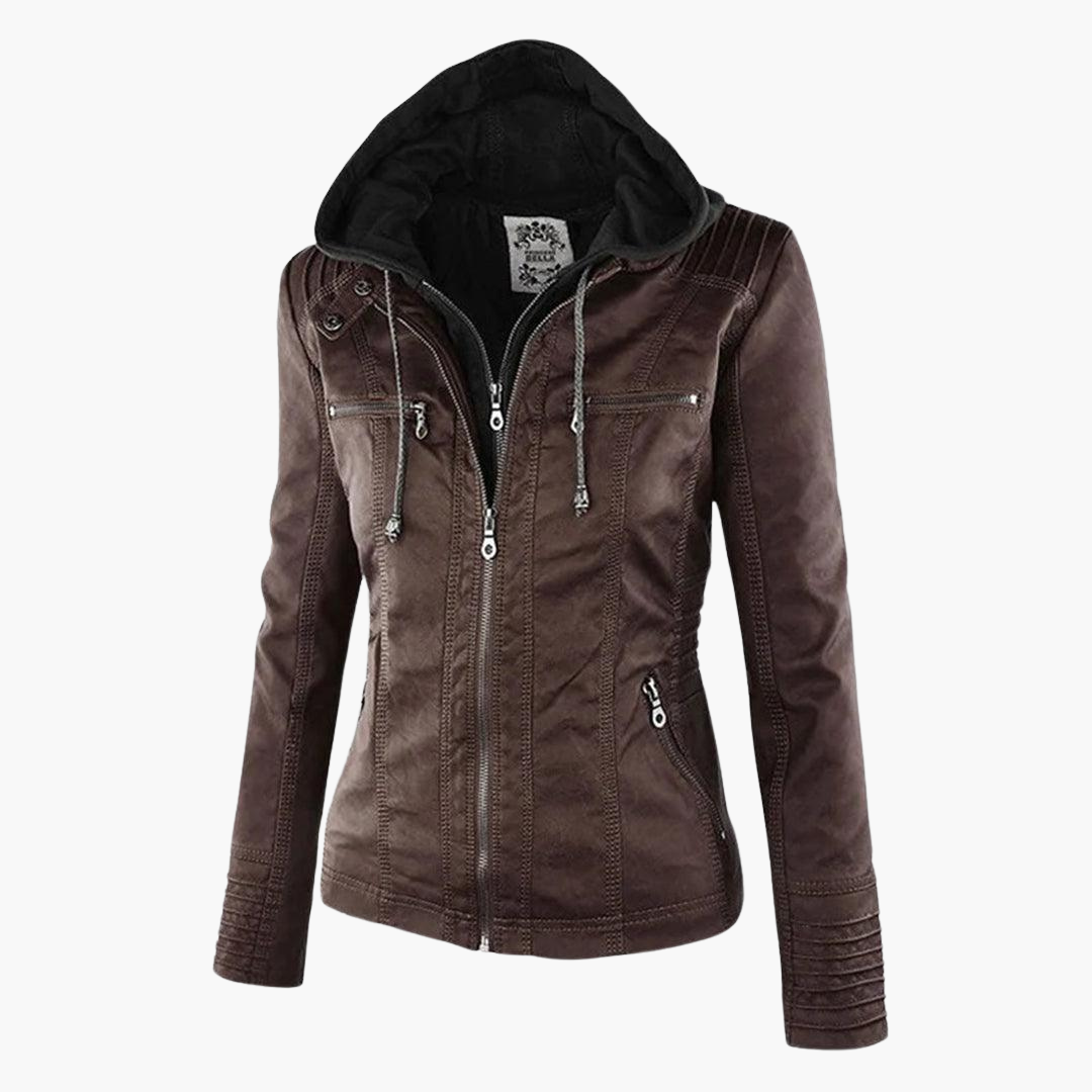 Harlow | Women's Hooded Faux Leather Zip-Up Moto Jacket