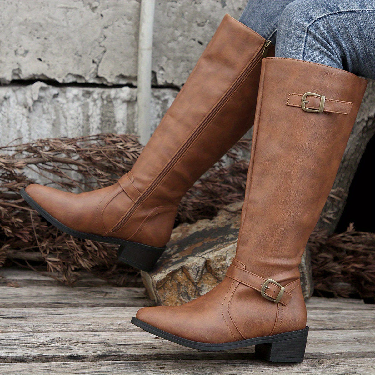 Elenora | Women's Classic Riding Buckle Knee High Boot