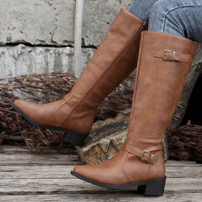 Elenora | Women's Classic Riding Buckle Knee High Boot