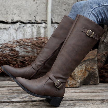 Elenora | Women's Classic Riding Buckle Knee High Boot