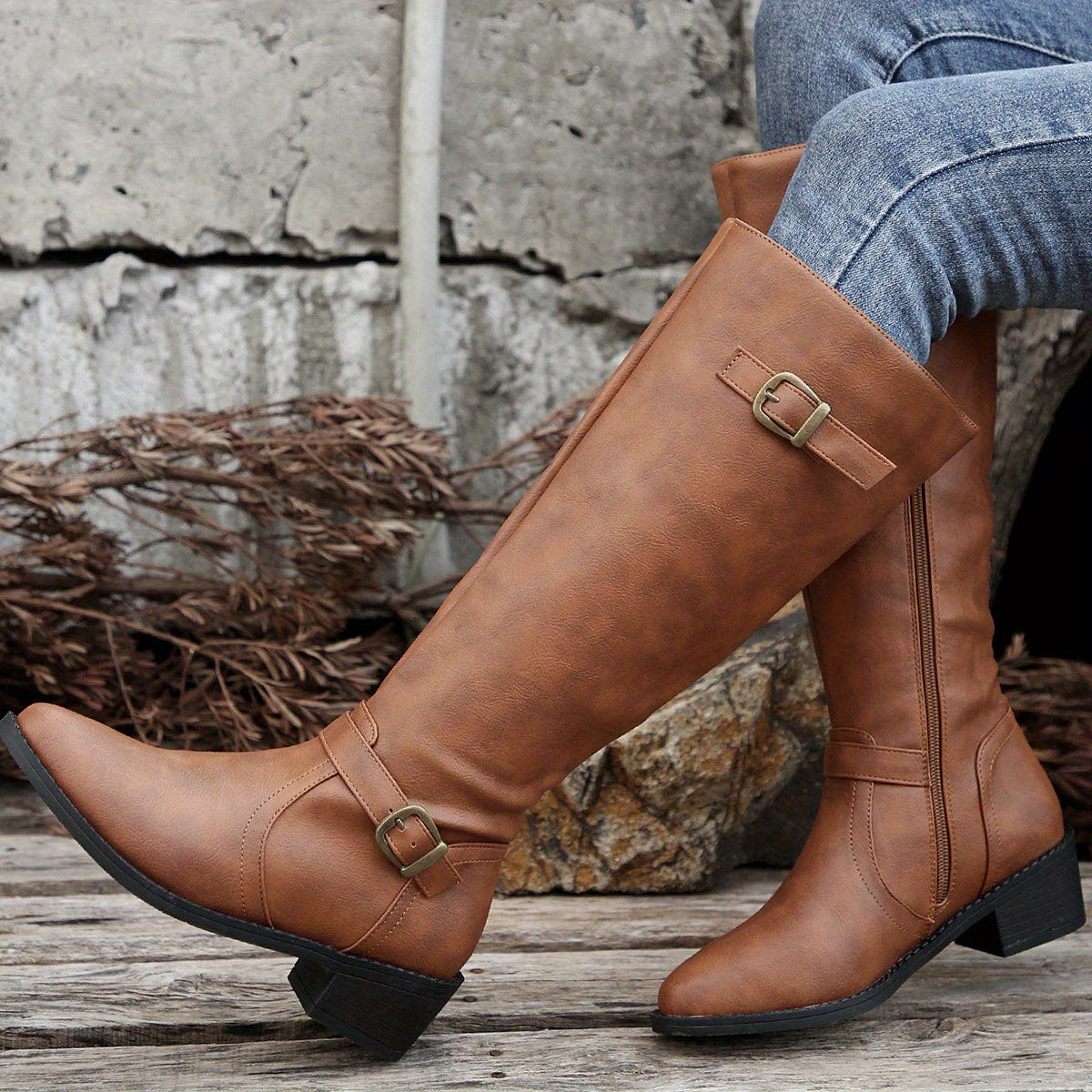Elenora | Women's Classic Riding Buckle Knee High Boot