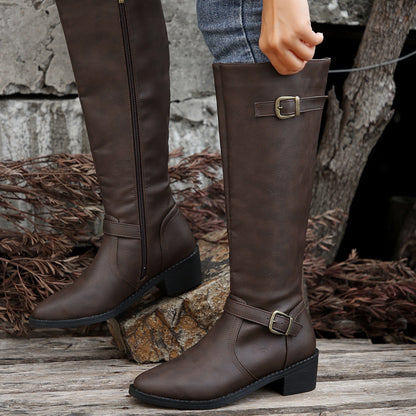 Elenora | Women's Classic Riding Buckle Knee High Boot