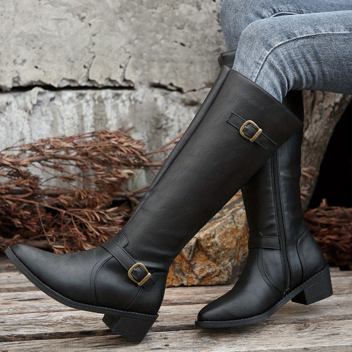 Elenora | Women's Classic Riding Buckle Knee High Boot