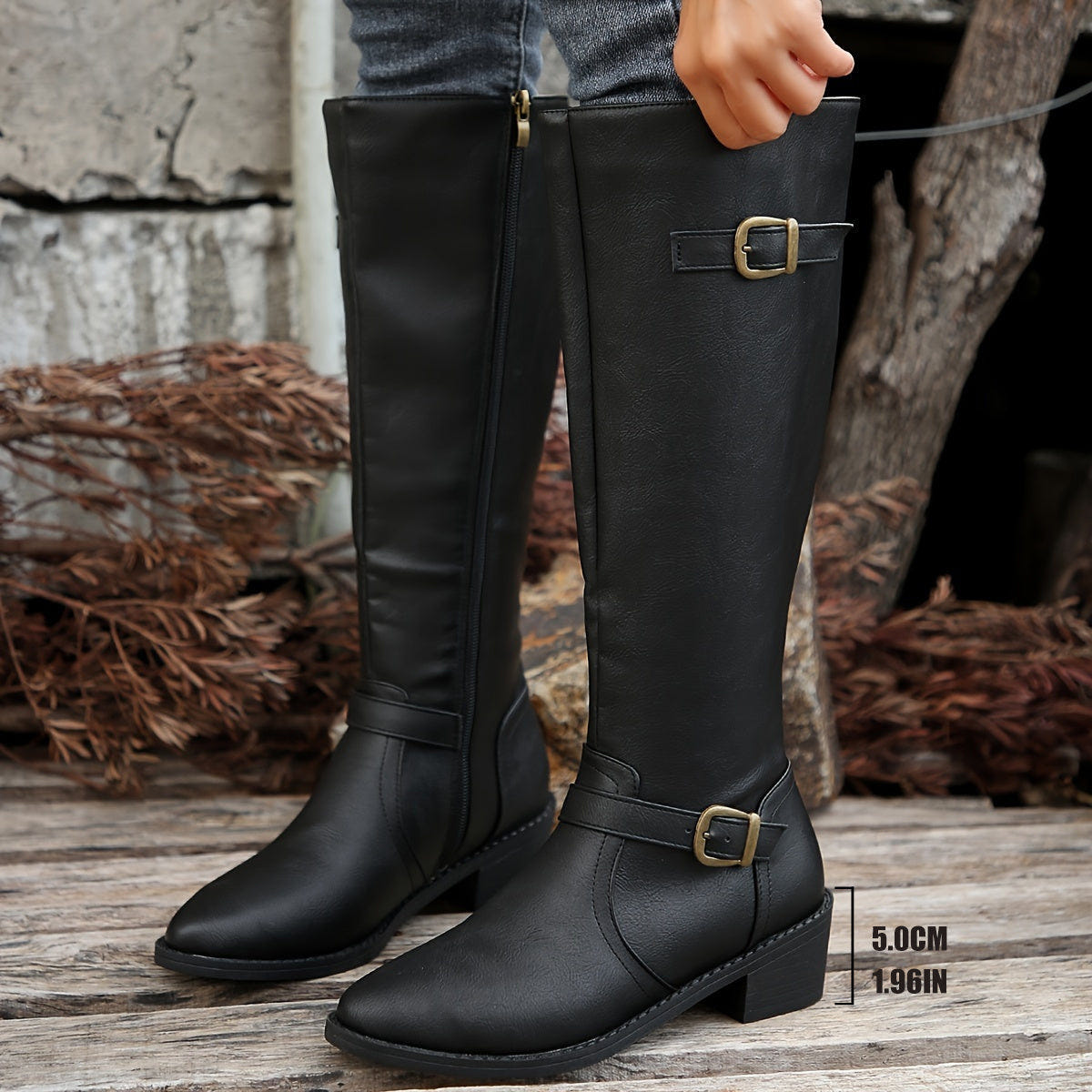 Elenora | Women's Classic Riding Buckle Knee High Boot
