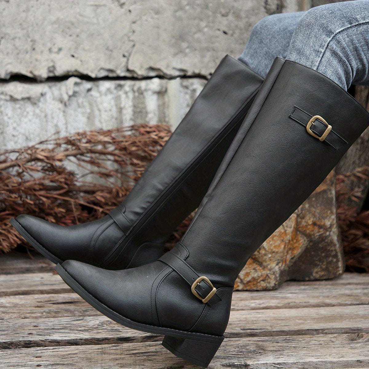 Elenora | Women's Classic Riding Buckle Knee High Boot
