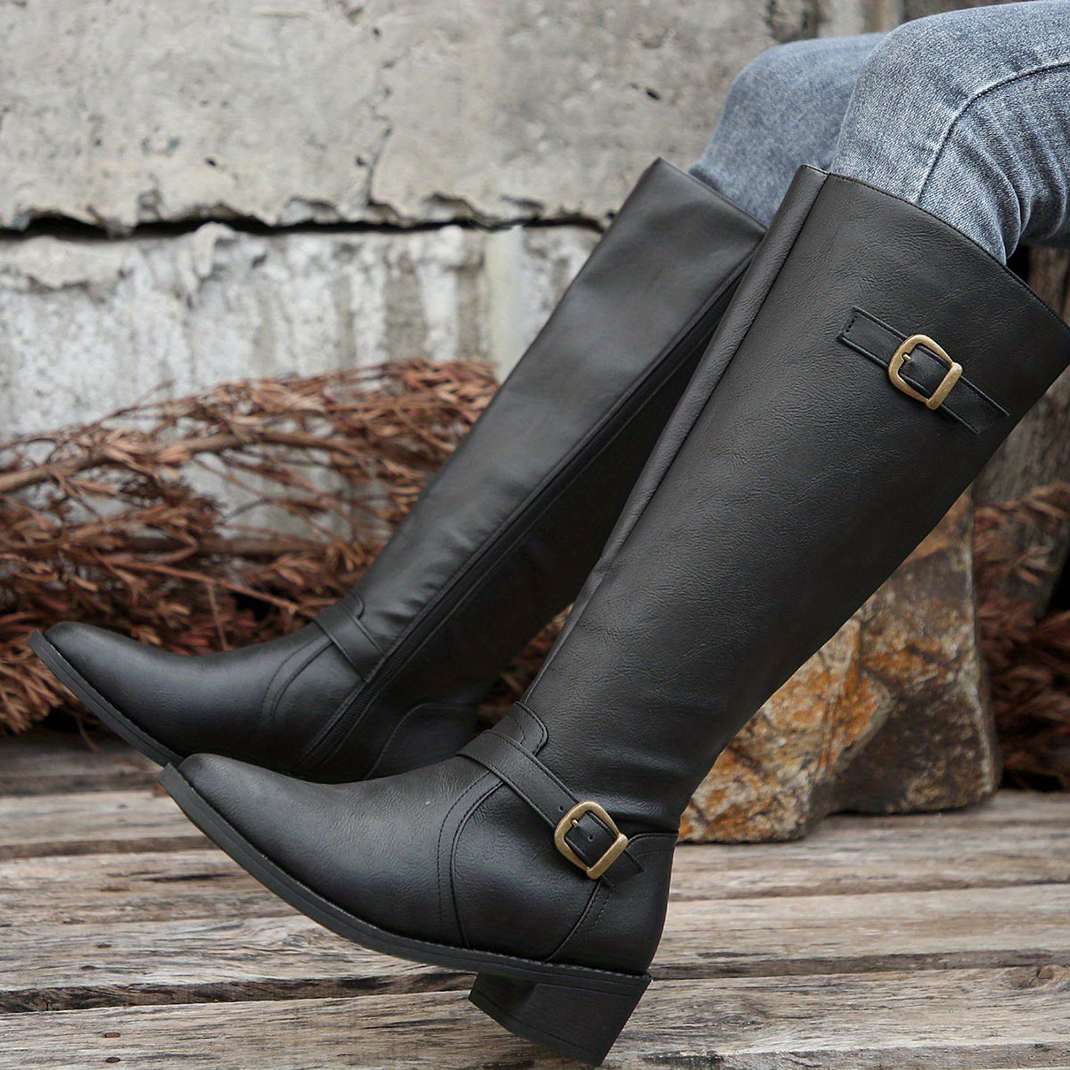 Elenora | Women's Classic Riding Buckle Knee High Boot
