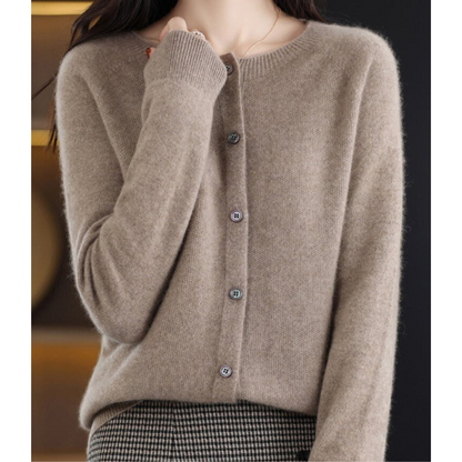 Marnie | Women's Merino Wool Blend O-Neck Button-Front Knit Cardigan