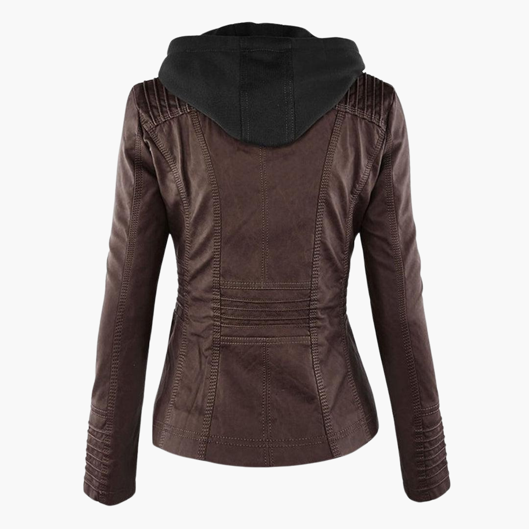 Harlow | Women's Hooded Faux Leather Zip-Up Moto Jacket