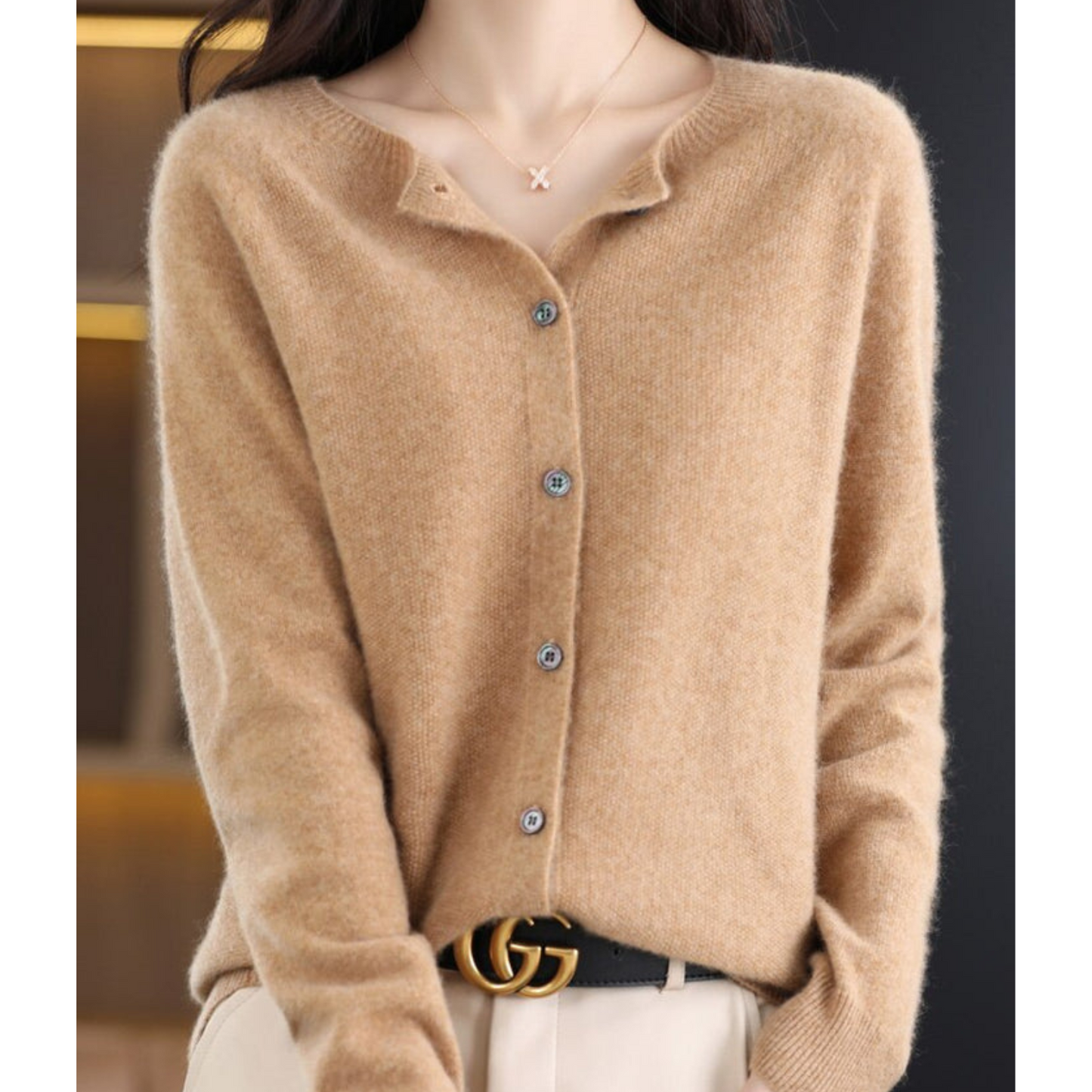Marnie | Women's Merino Wool Blend O-Neck Button-Front Knit Cardigan