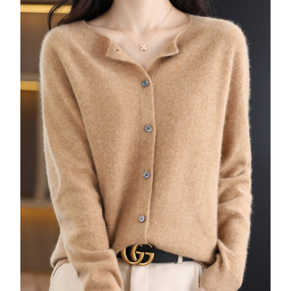 Marnie | Women's Merino Wool Blend O-Neck Button-Front Knit Cardigan