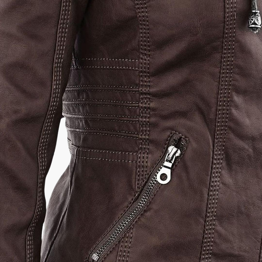 Harlow | Women's Hooded Faux Leather Zip-Up Moto Jacket