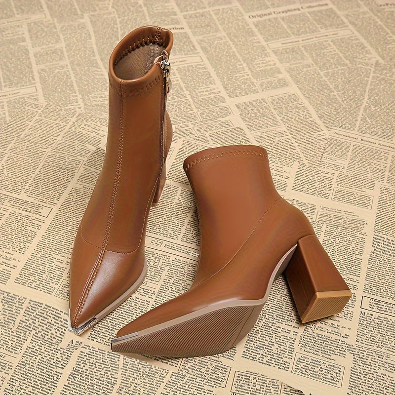 Vionora | Women's Pointed-Toe Chunky Heel Ankle Boot