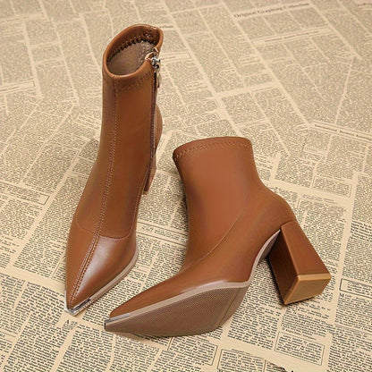 Vionora | Women's Pointed-Toe Chunky Heel Ankle Boot
